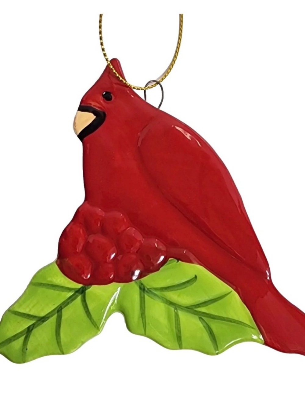 Target Red Cardinal Ornament with Green Leaves and Gold Loop